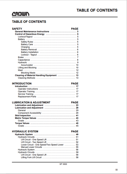 Crown Forklift SP3500, SP3571, SP3581 Series AC Traction Service Repair Manual - PDF File Download