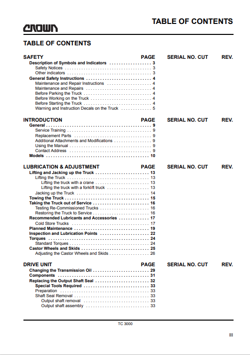Crown TC 3000 Series Forklift Service Repair Manual - PDF File Download