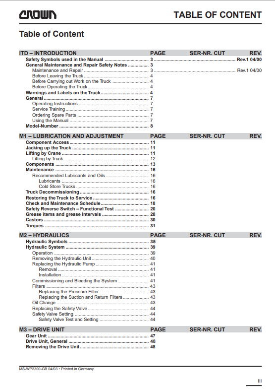 Crown WP 2300 Series Forklift Maintenance Service Repair Manual - PDF File Download