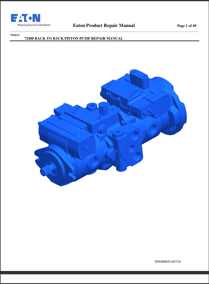 Eaton 72400 B2B Piston Pump Repair Manual 50940605 PDF