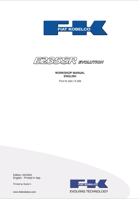 FIAT KOBELCO E235SR EVOLUTION EXCAVATOR WORKSHOP MANUAL PDF