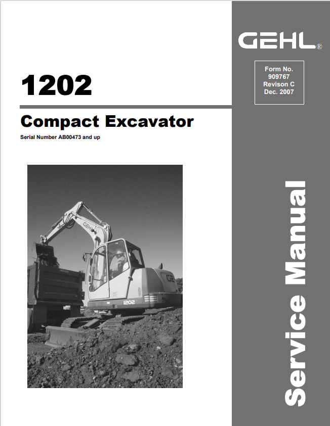 GEHL 1202 COMPACT EXCAVATOR SERVICE MANUAL 909767 - PDF
