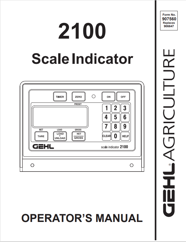 GEHL 2100 SCALE INDICATOR OPERATOR MANUAL 907560- PDF