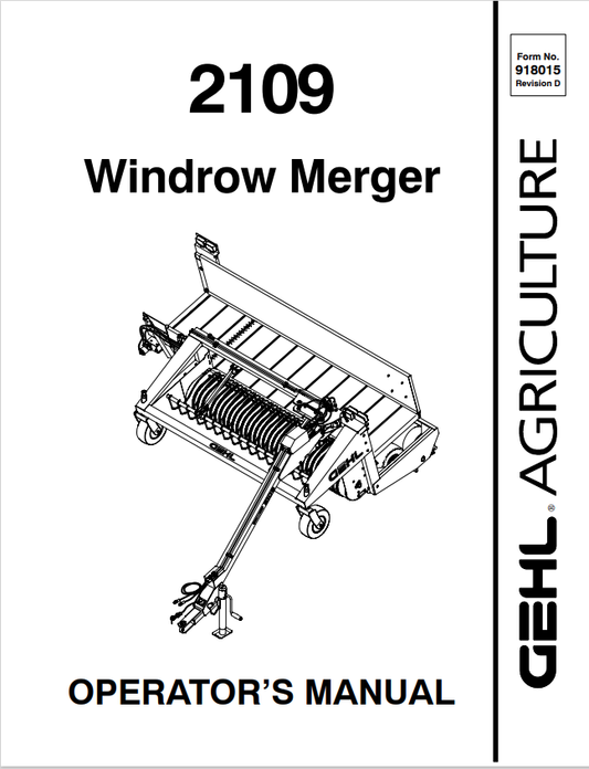 GEHL 2109 WINDROW MERGER OPERATOR MANUAL 918015- PDF