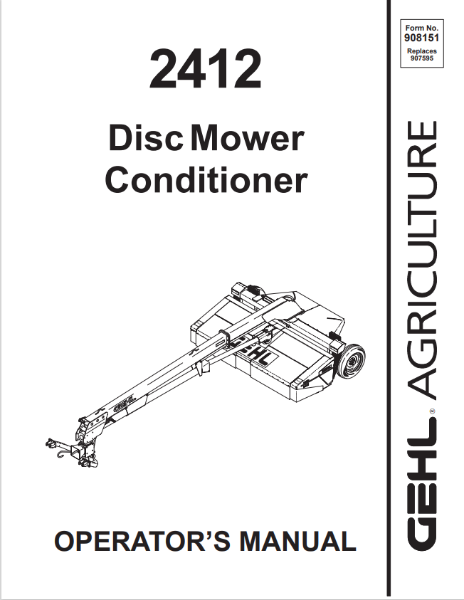 GEHL 2412 DISC MOWER CONDITIONER OPERATOR MANUAL 908151- PDF