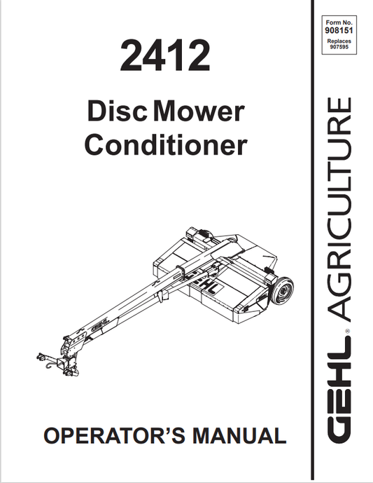 GEHL 2412 DISC MOWER CONDITIONER OPERATOR MANUAL 908151- PDF