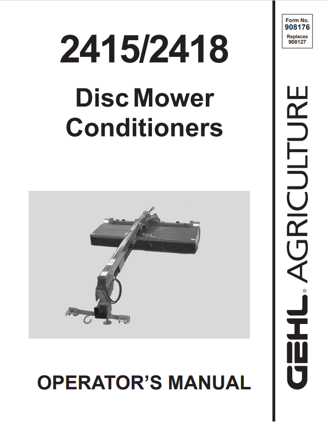 GEHL 2415, 2418 DISC MOWER CONDITIONER OPERATOR MANUAL 908176- PDF