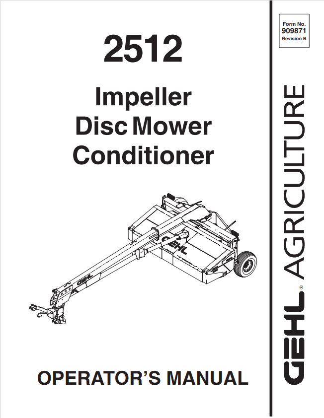 GEHL 2512 IMPELLER DISC MOWER CONDITIONER OPERATOR MANUAL 909871- PDF