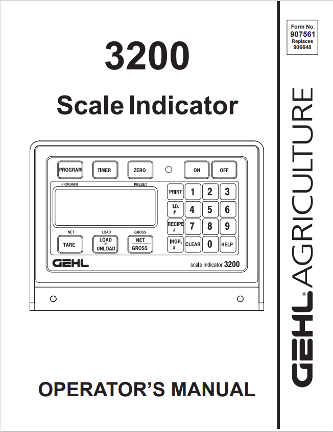 GEHL 3200 SCALE INDICATOR OPERATOR MANUAL 907561- PDF