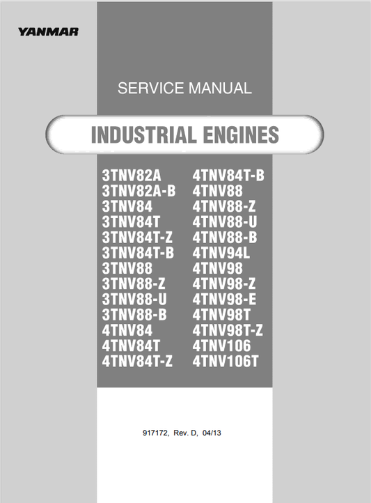 GEHL 3TNV82A, 3TNV82A-B, 3TNV84, 3TNV84T, 3TNV84T-Z, 3TNV84-B, 3TNV88, 3TNV88-Z ENGINE SERVICE MANUAL 917172 - PDF