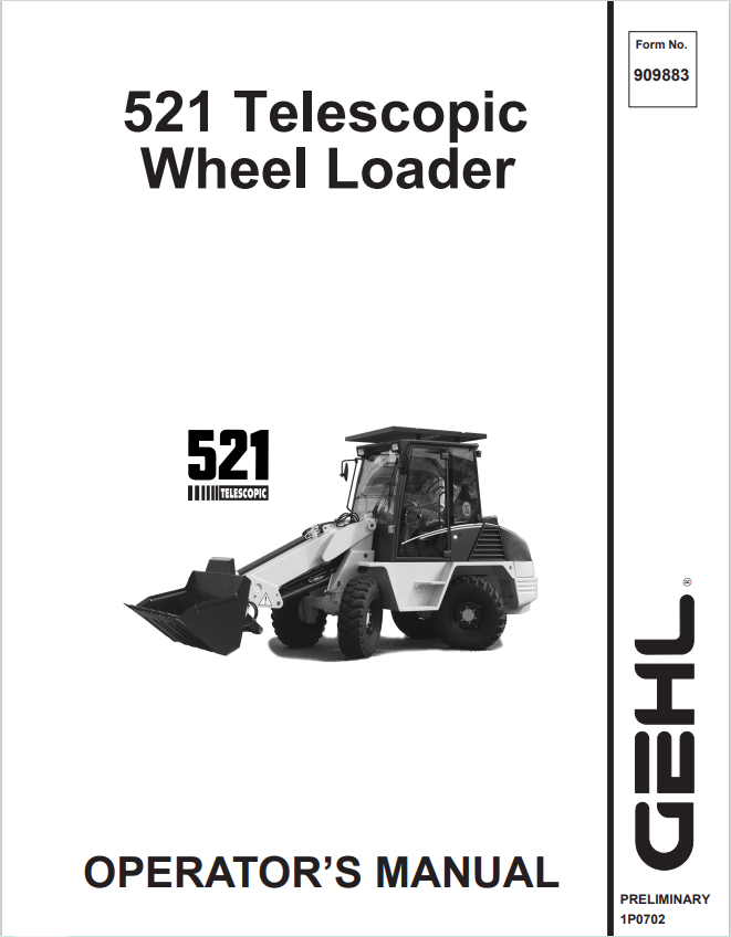 GEHL 521 TELESCOPIC WHEEL LOADER OPERATOR MANUAL 909883 - PDF