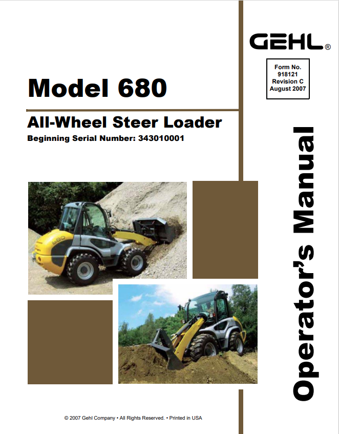 GEHL 680 ALL WHEEL STEER LOADER OPERATOR MANUAL 918121 - PDF
