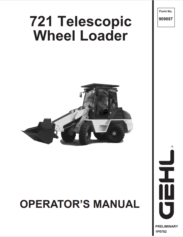 GEHL 721 TELESCOPIC WHEEL LOADER OPERATOR MANUAL 909887 - PDF