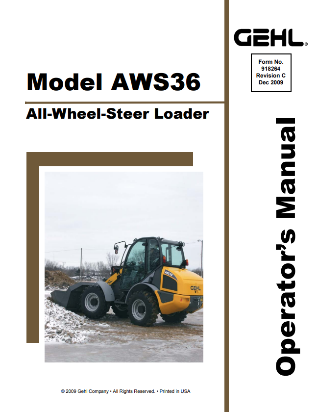 GEHL AWS36 ALL WHEEL STEER LOADER OPERATOR MANUAL 918264 - PDF