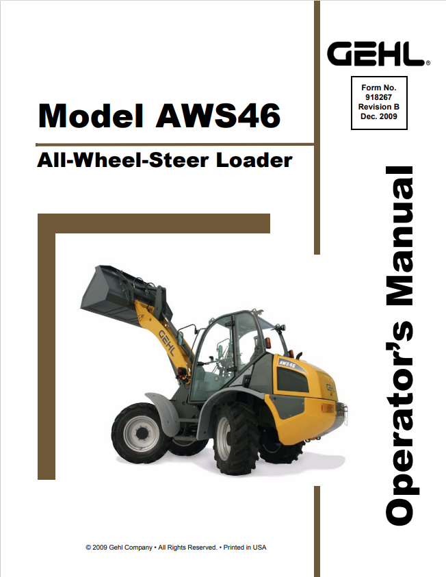 GEHL AWS46 ALL WHEEL STEER LOADER OPERATOR MANUAL 918267 - PDF