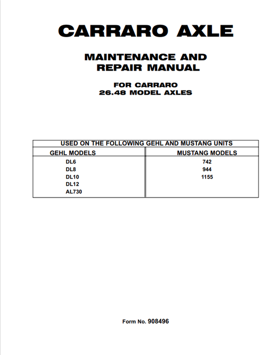 GEHL CARRARO AXLE 26.48 MAINTENANCE AND REPAIR MANUAL 908496 - PDF