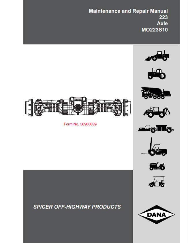 GEHL DANA 223 AXLE MO223S10 MAINTENANCE AND REPAIR MANUAL 50960009 - PDF