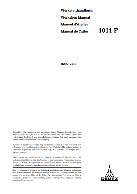GEHL DEUTZ 1011 F ENGINE SERVICE MANUAL 915097 - PDF