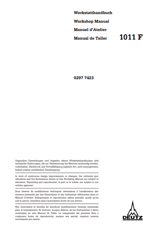 GEHL DEUTZ 1011 F ENGINE SERVICE MANUAL 915097 - PDF