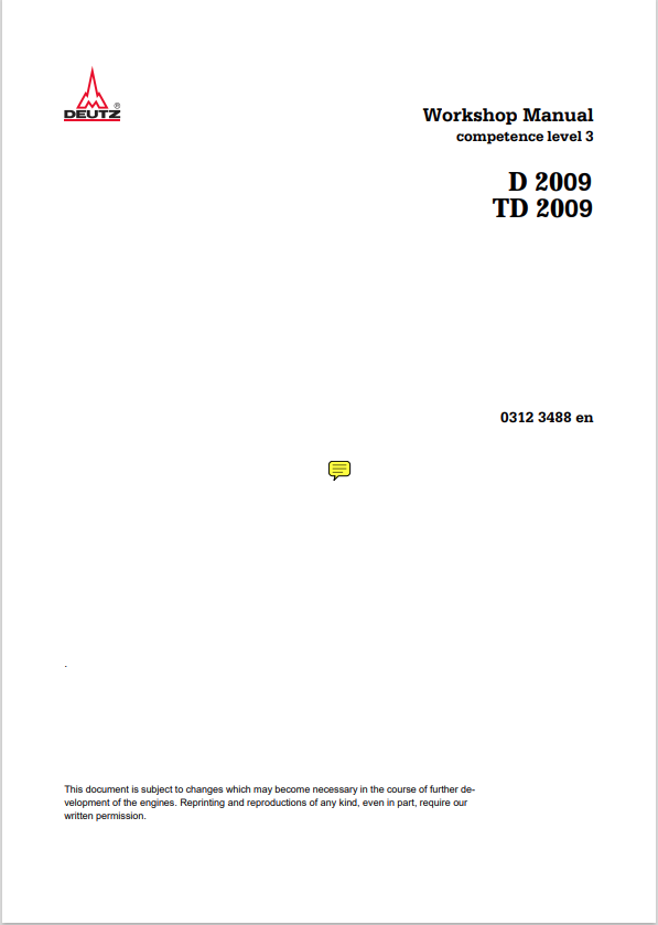 GEHL DEUTZ D 2009, TD 2009 COMPETENCE LEVEL 3 ENGINE WORKSHOP MANUAL 917372 - PDF