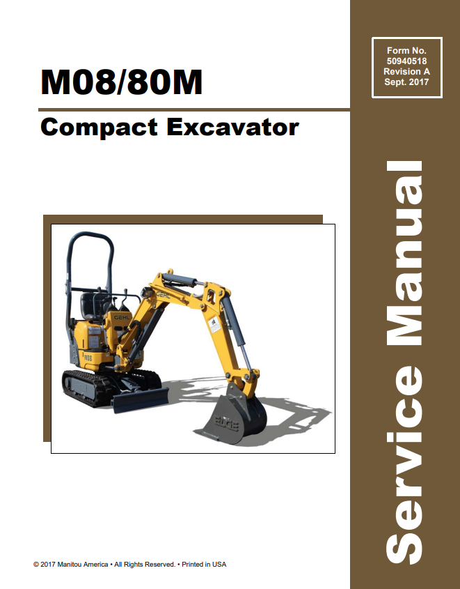 GEHL M08, 80M COMPACT EXCAVATOR SERVICE MANUAL 50940518 - PDF