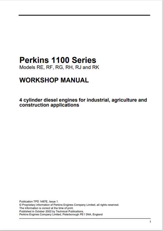 GEHL PERKINS 1100 SERIES ENGINE WORKSHOP MANUAL 917121 - PDF