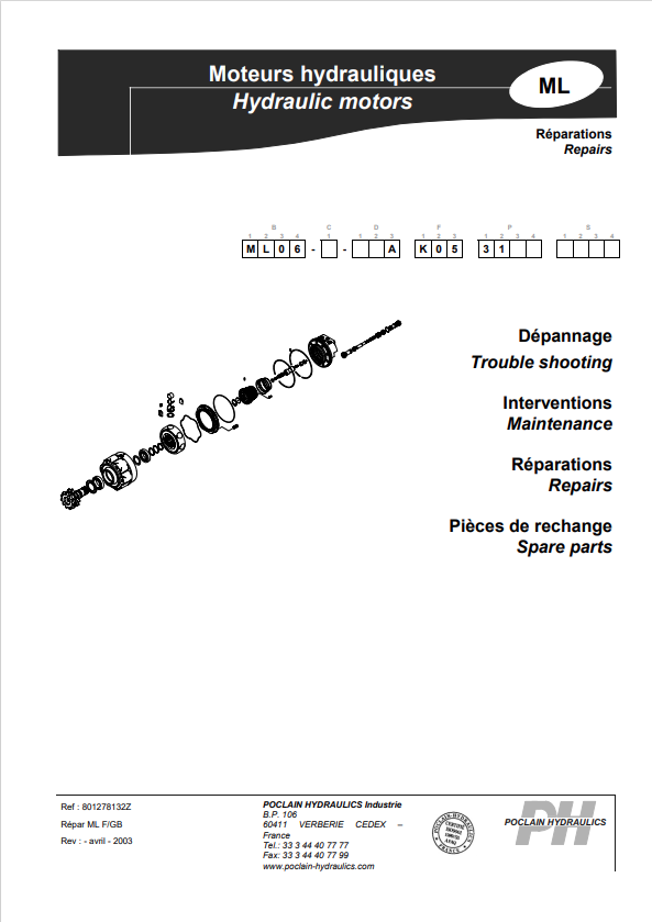 GEHL POCLAIN ML06 AK05 31 HYDRAULIC MOTOR SERVICE MANUAL 917120 - PDF