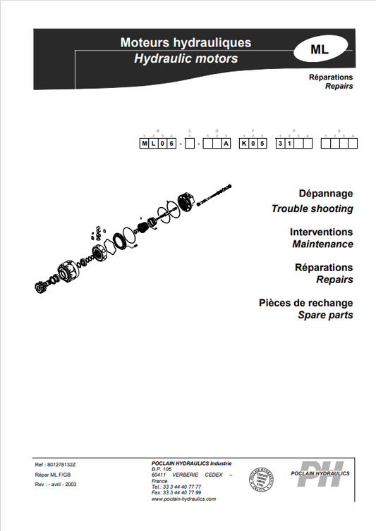 GEHL POCLAIN ML06 AK05 31 HYDRAULIC MOTOR SERVICE MANUAL 917120 - PDF