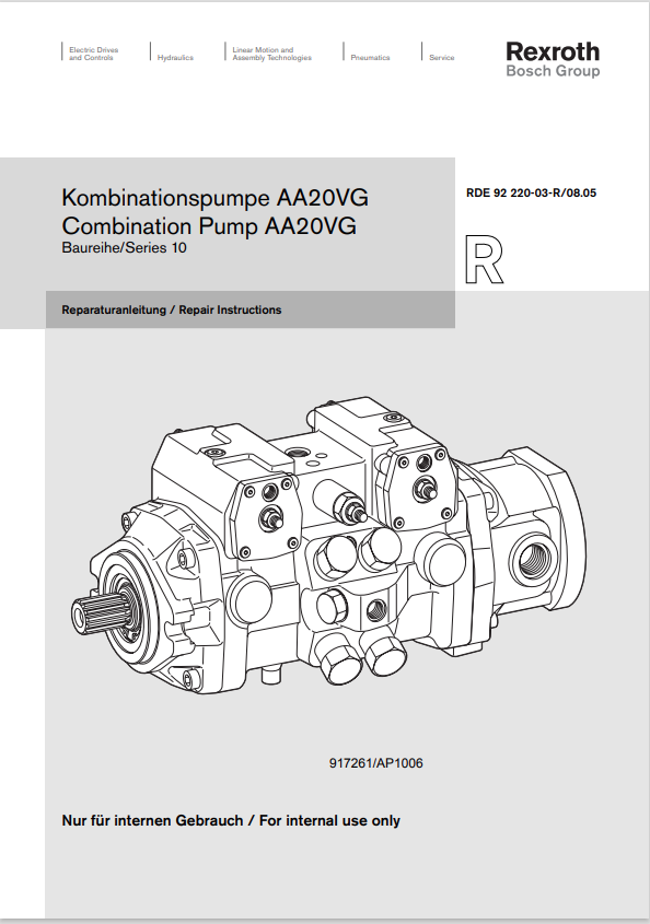 GEHL REXORTH COMBINATION PUMP AA20VG SEIRES 10 REPAIR MANUAL 917261 - PDF