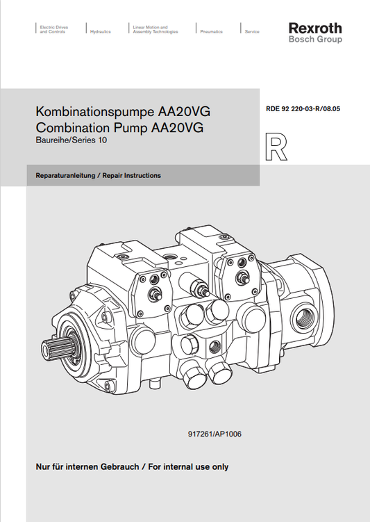 GEHL REXORTH COMBINATION PUMP AA20VG SERIES 10 REPAIR MANUAL 917261 - PDF