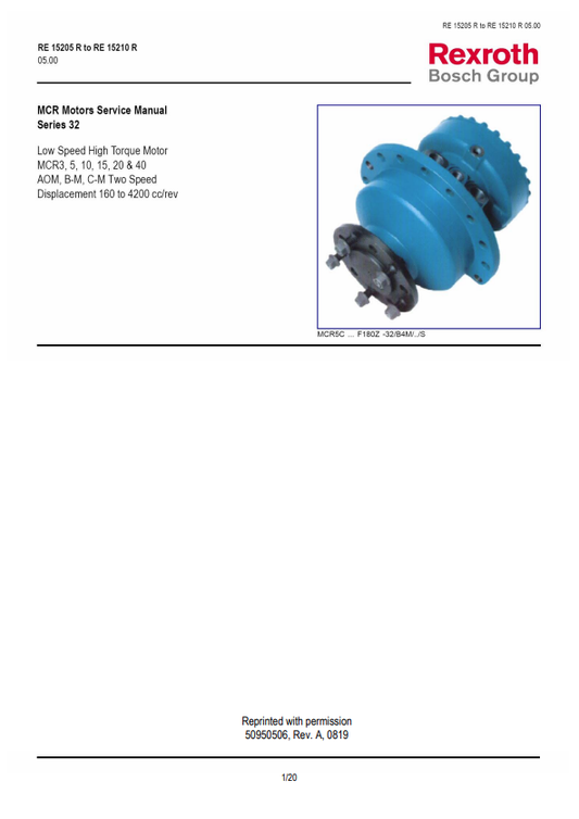 GEHL REXORTH MCR MOTOR SERIES 32 SERVICE MANUAL 50950506 - PDF
