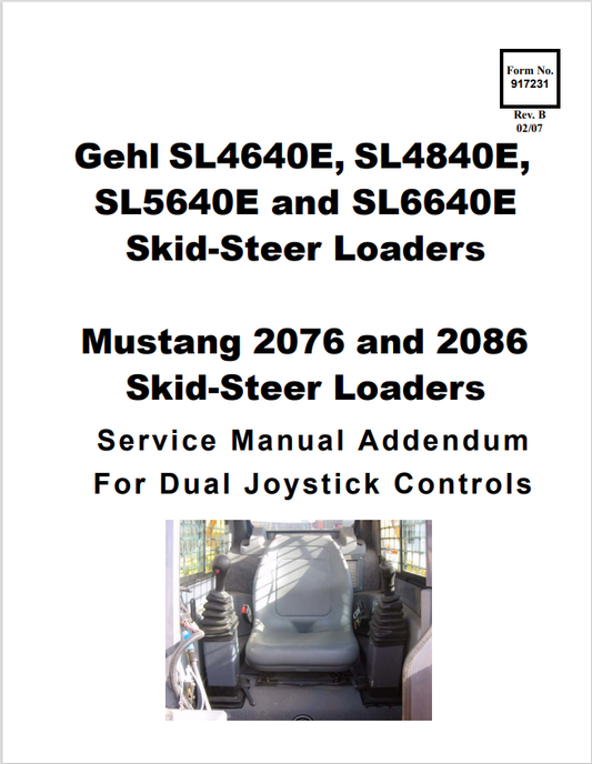GEHL SL4640E, SL4840E, SL5640E, SL6640E MUSTANG 2076 AND 2086 SKID STEER LOADER SERVICE MANUAL 917231 - PDF