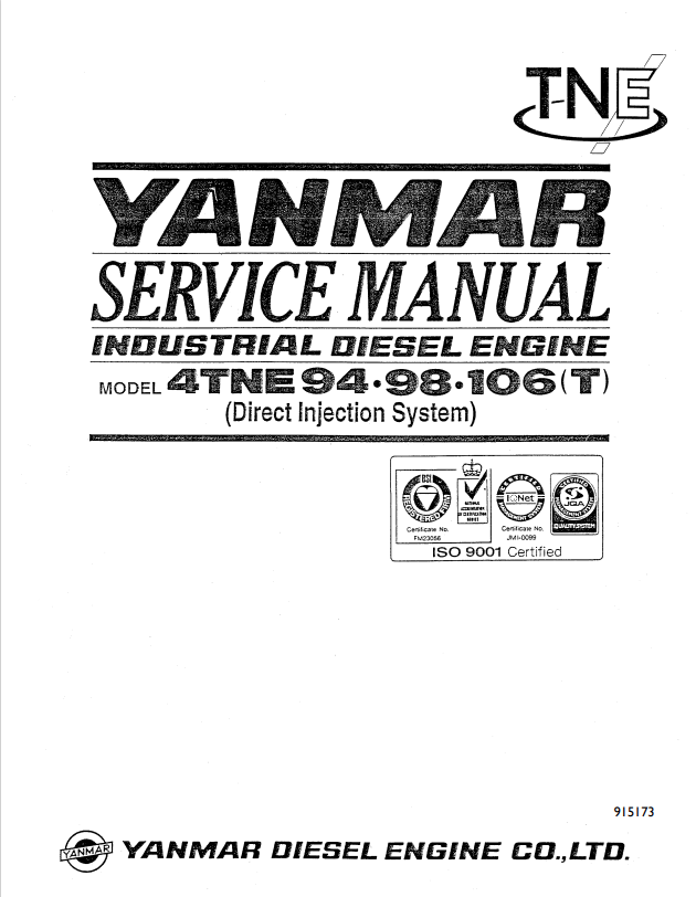 GEHL YANMAR TNE SERIES 4TNE94.98.106T INDUSTRIAL DIESEL ENGINE SERVICE MANUAL 915173 - PDF