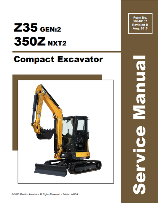 GEHL Z35 GEN:2, 350Z NXT2 COMPACT EXCAVATOR SERVICE MANUAL 50940137 - PDF