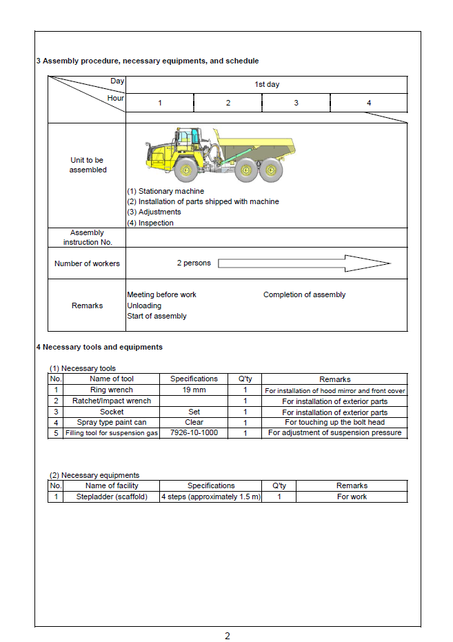 GEN00131-00 Field Assembly Manual for Komatsu HM300-5 Articulated Dump Truck