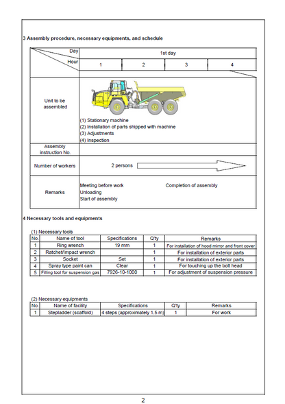 GEN00131-00 Field Assembly Manual for Komatsu HM300-5 Articulated Dump Truck