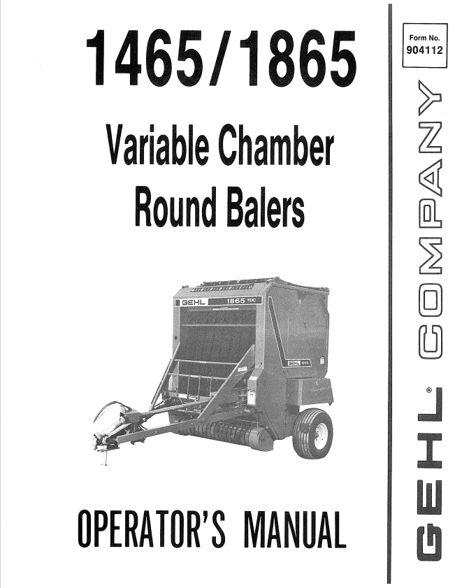 GHEL 1465, 1865 VARIABLE CHAMBER ROUD BALER OPERATOR MANUAL 904112  - PDF