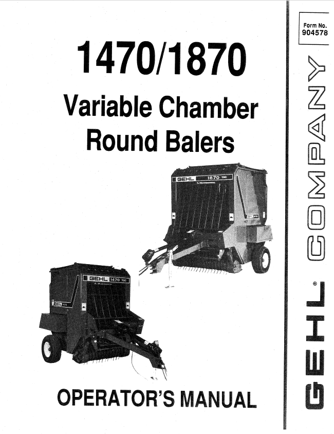GHEL 1470, 1870 VARIABLE CHAMBER ROUND BALER OPERATOR MANUAL 904578 - PDF