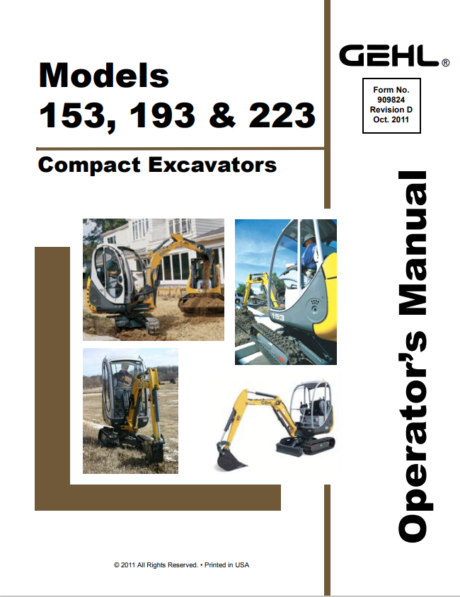 GHEL 153, 193, 223 COMPACT EXCAVATOR OPERATOR MANUAL 909824 - PDF