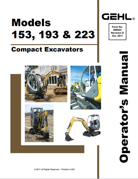 GHEL 153, 193, 223 COMPACT EXCAVATOR OPERATOR MANUAL 909824 - PDF