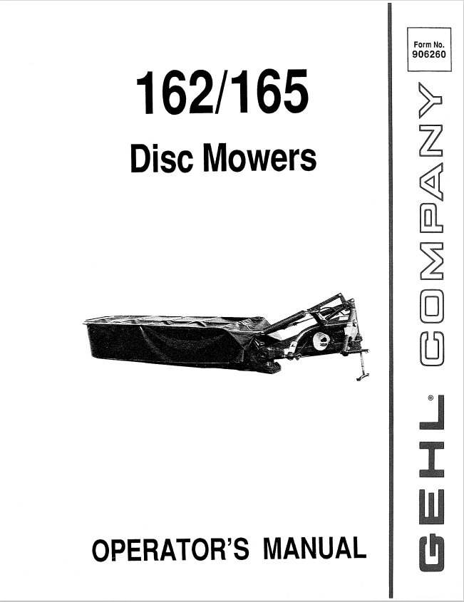 GHEL 162, 165 DISC MOWER OPERATOR MANUAL 906260- PDF