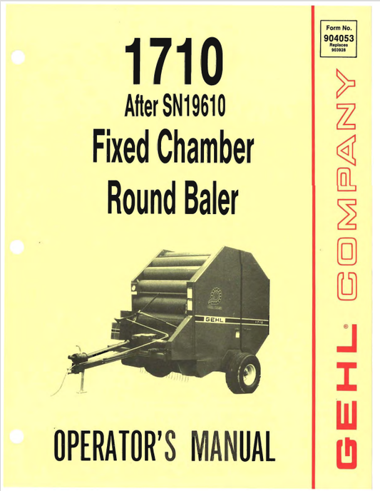 GHEL 1710 FIXED CHAMBER ROUND BALER OPERATOR MANUAL 904052  - PDF