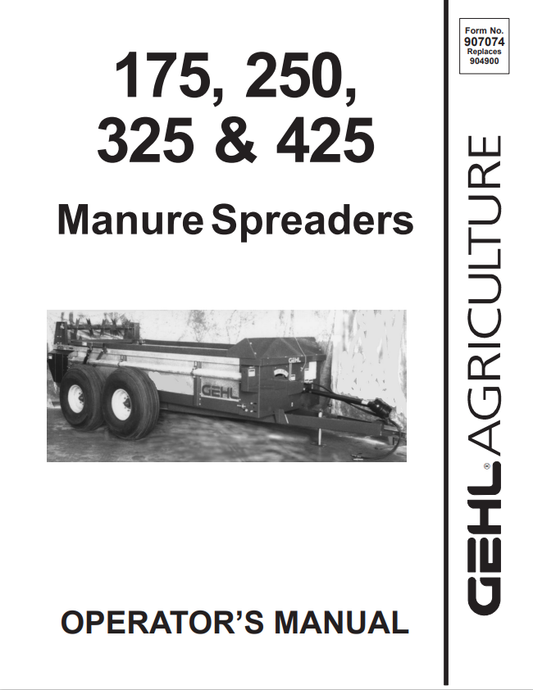 GHEL 175, 250, 325, 425 MANURE SPREADER OPERATOR MANUAL 907074- PDF