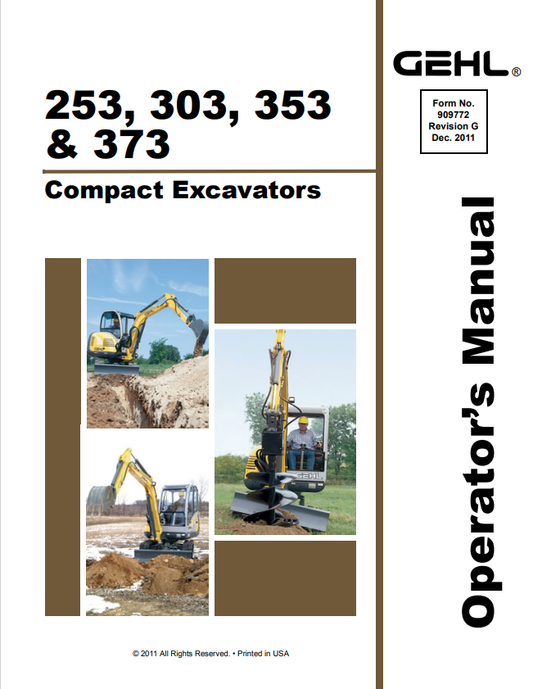 GHEL 253, 303, 353, 373 COMPACT EXCAVATOR OPERATOR MANUAL 909772 - PDF