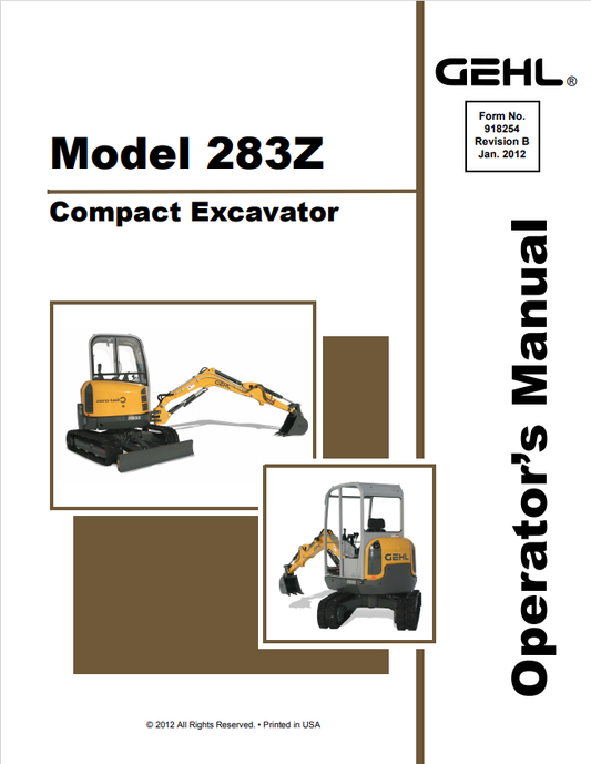 GHEL 283Z COMPACT EXCAVATOR OPERATOR MANUAL 918254 - PDF