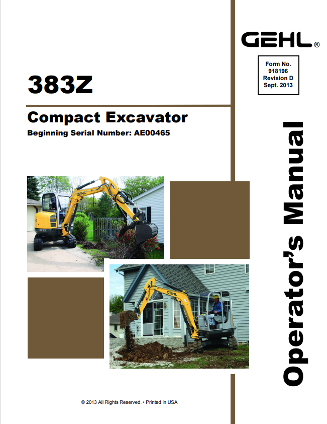 GHEL 383Z COMPACT EXCAVATOR OPERATOR MANUAL 918196 - PDF