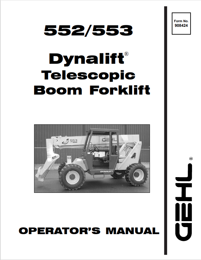 GHEL 552, 553 DYNALIT TELESCOPIC BOOM FORKLIFT OPERATOR MANUAL 908424 - PDF
