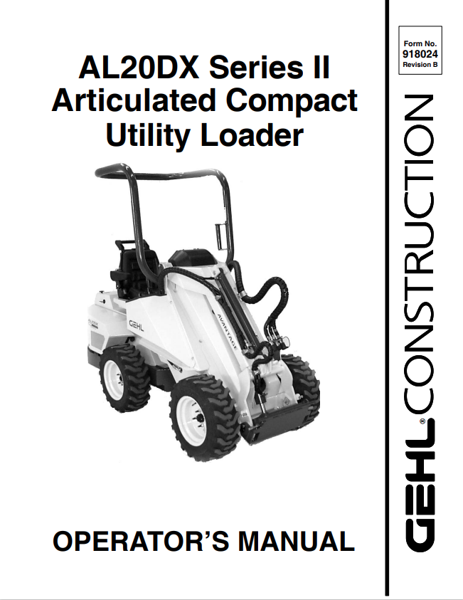 GHEL AL20DX SERIES II ARTICULATED COMPACT UTILITY LOADER OPERATOR MANUAL 918024 - PDF