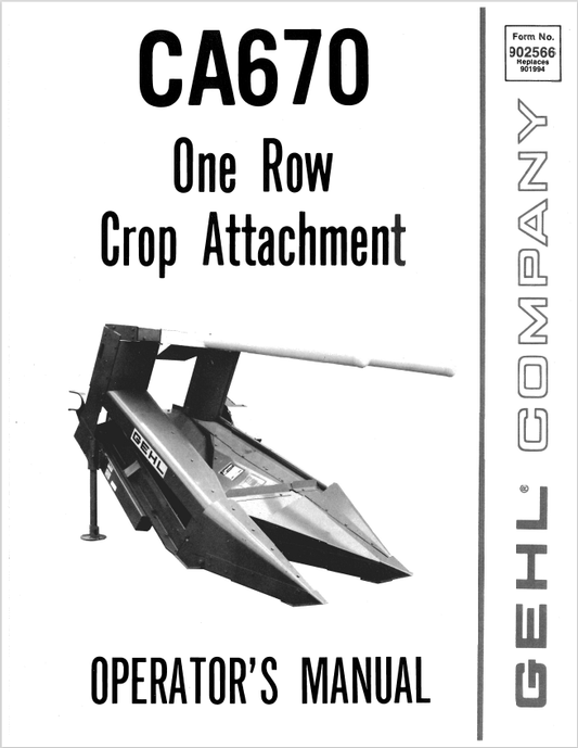 GHEL CA670 ONE ROW CROP ATTACHMENT OPERATOR MANUAL 902566 - PDF