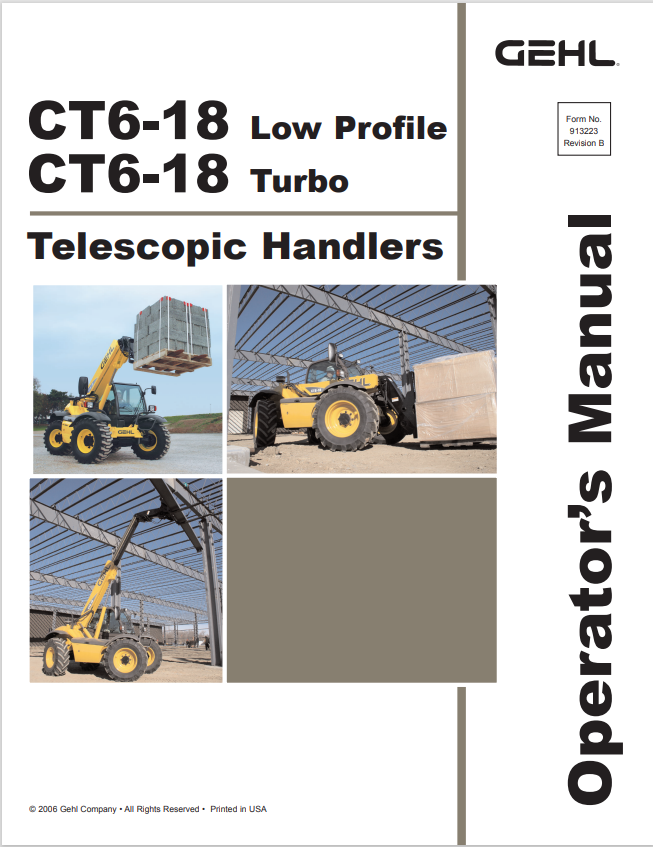 GHEL CT6-18 LOW PROFILE CT6-18 TURBO TELESCOPIC HANDLER OPERATOR MANUAL 913223 - PDF